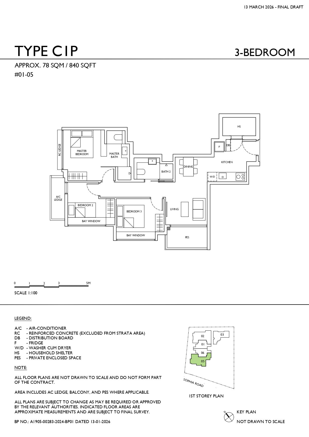 Sophia Meadow Type C1P 3-Bedroom penthouse floor plan