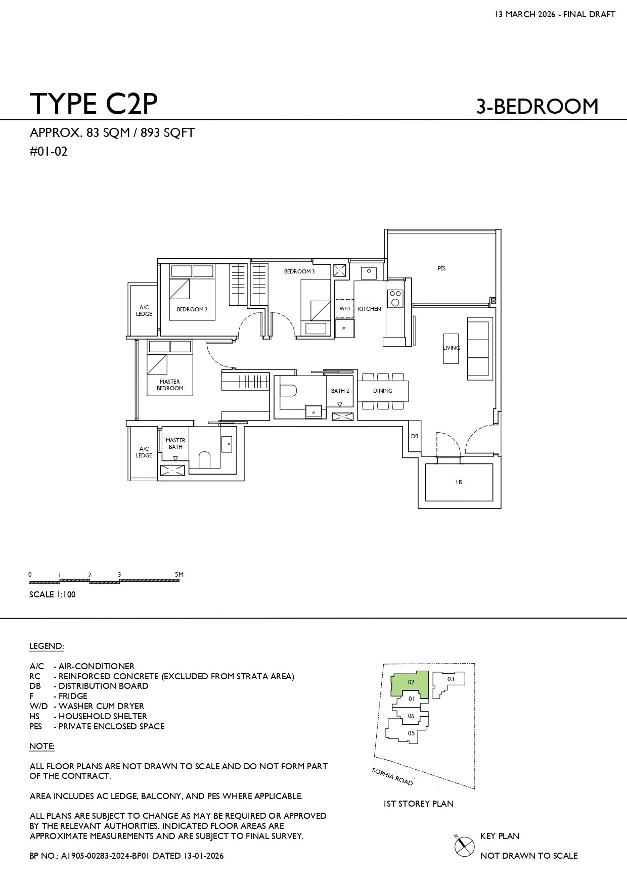 Sophia Meadow Type C2P 3-Bedroom penthouse floor plan
